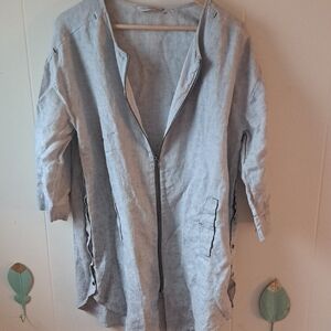 Soft Surroundings Light Gray 100% Linen Zip Front Tunic Jacket S